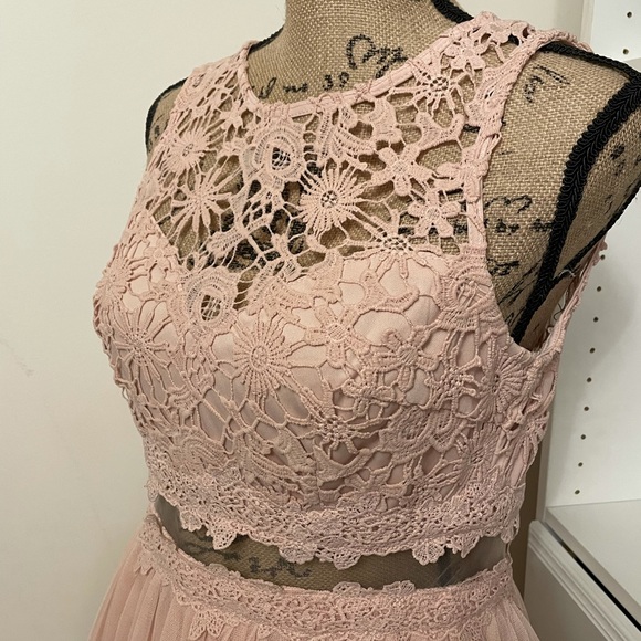 Maniju Light Pink Crochet/Lace Top Short Dress - Picture 2 of 4